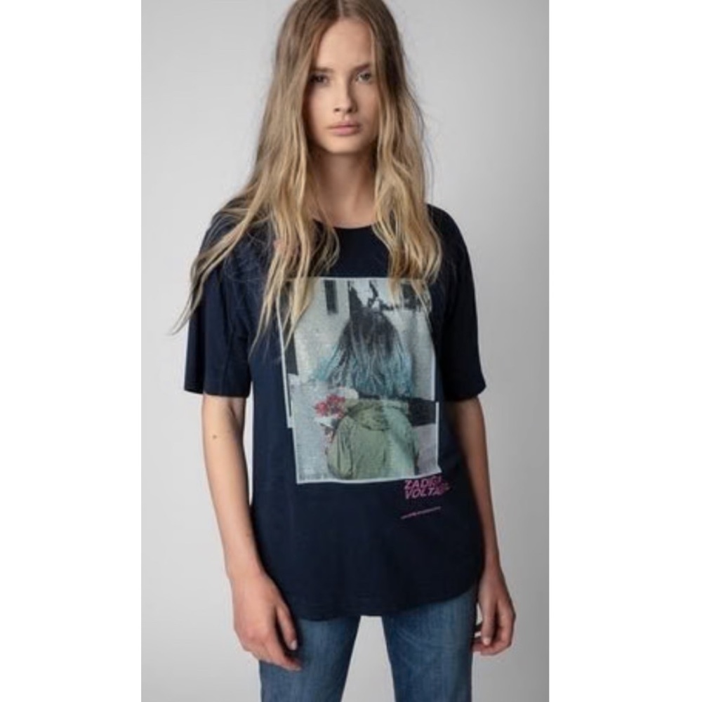 Zadig & Voltaire Bow Photoprint Strass T-Shirt- XS.
